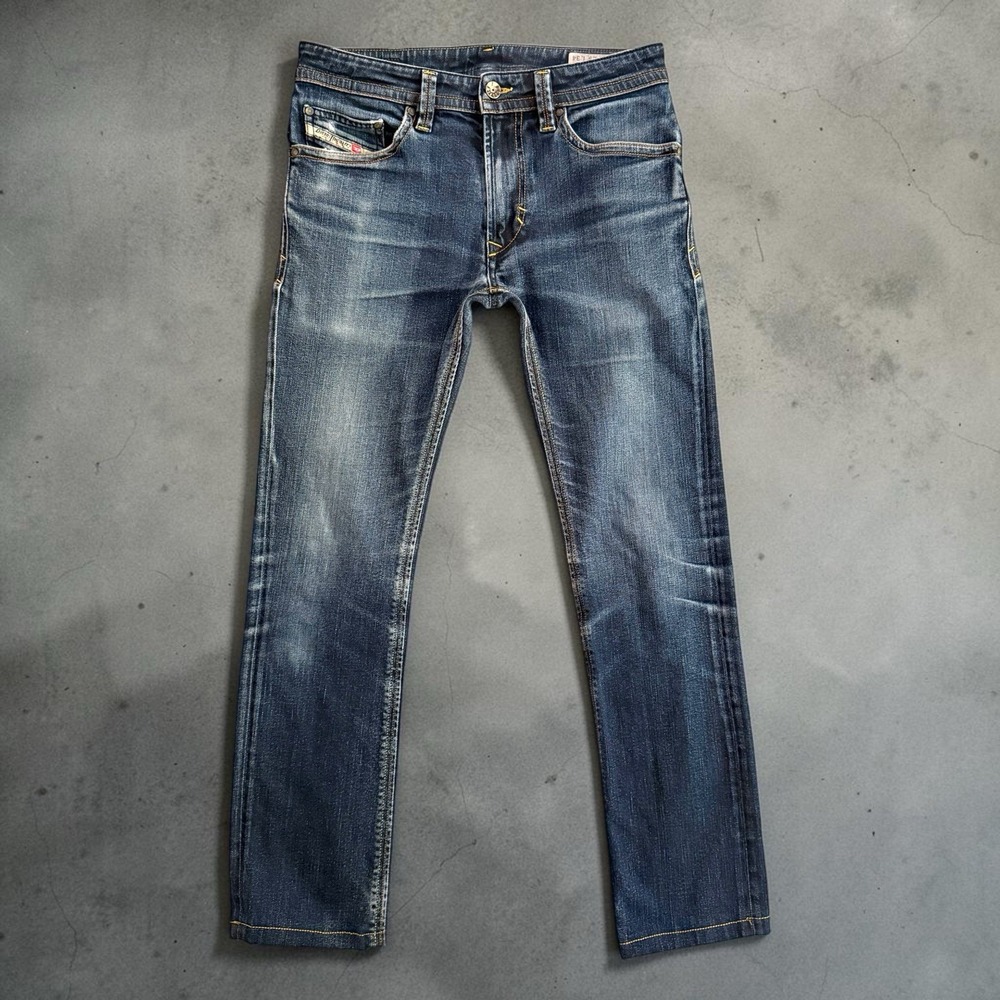 Diesel Thavar Jeans Mens 29x29 Blue Slim Skinny Stretch Faded Wash Hemmed 008AA
